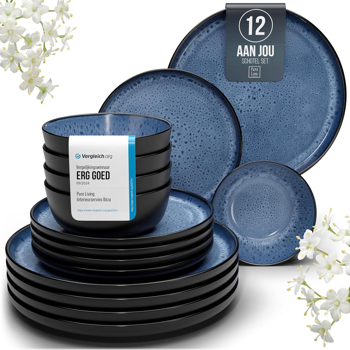 Aardewerk Servies Set 12-Delig voor 4 Personen - Mediterraans & Krasbestendig Dinerbord