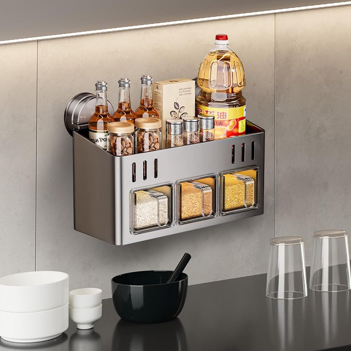 Kruidenrek Zonder Boren met Zuignap voor Keuken en Badkamer Organizer