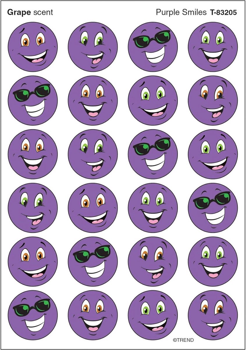 Paarse Glimlachen Stickers Druif Met Stinkende Geur 96 Stuks