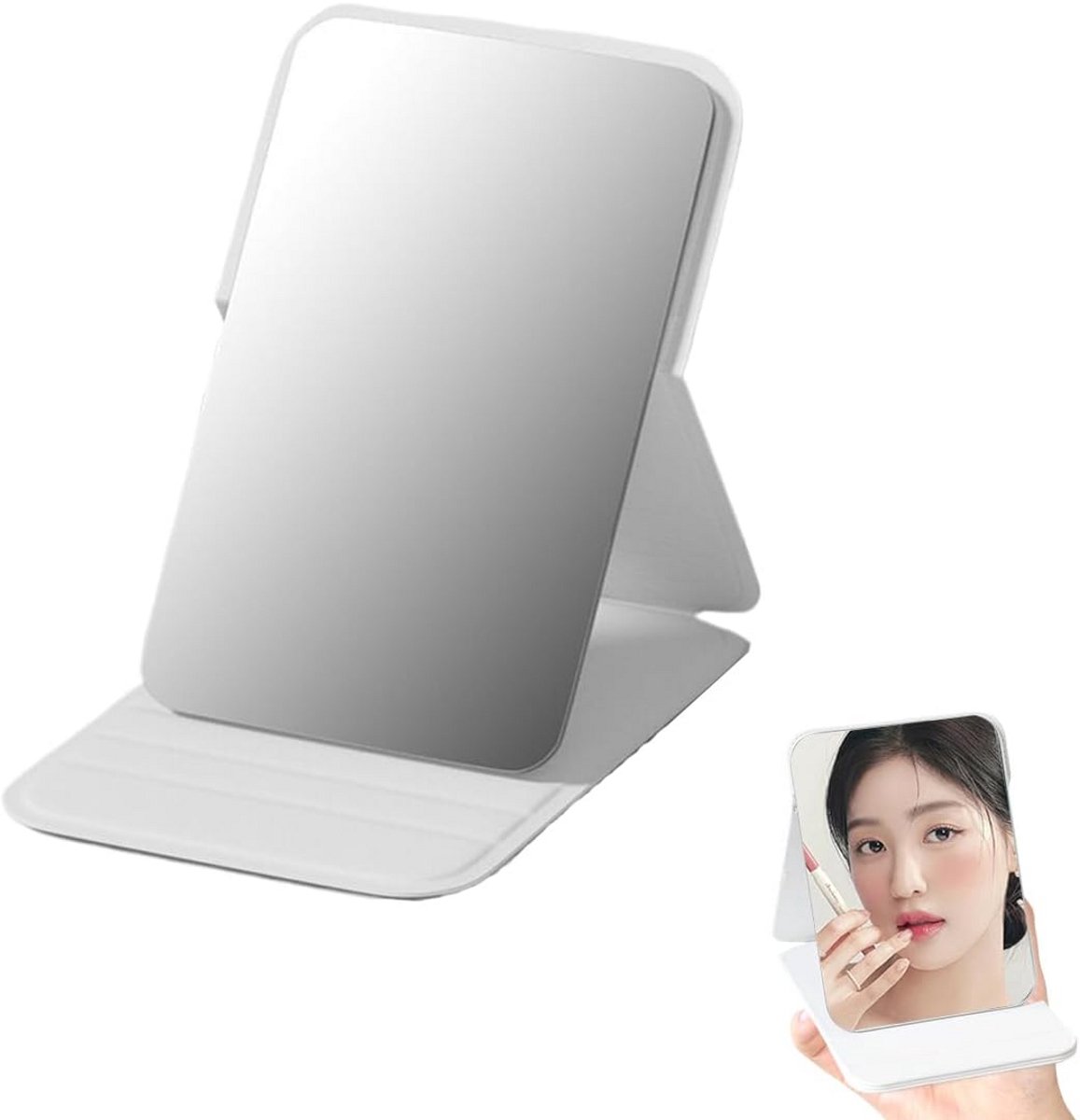 Compacte Opvouwbare Handspiegel met Beschermhoes voor Make-up en Reizen
