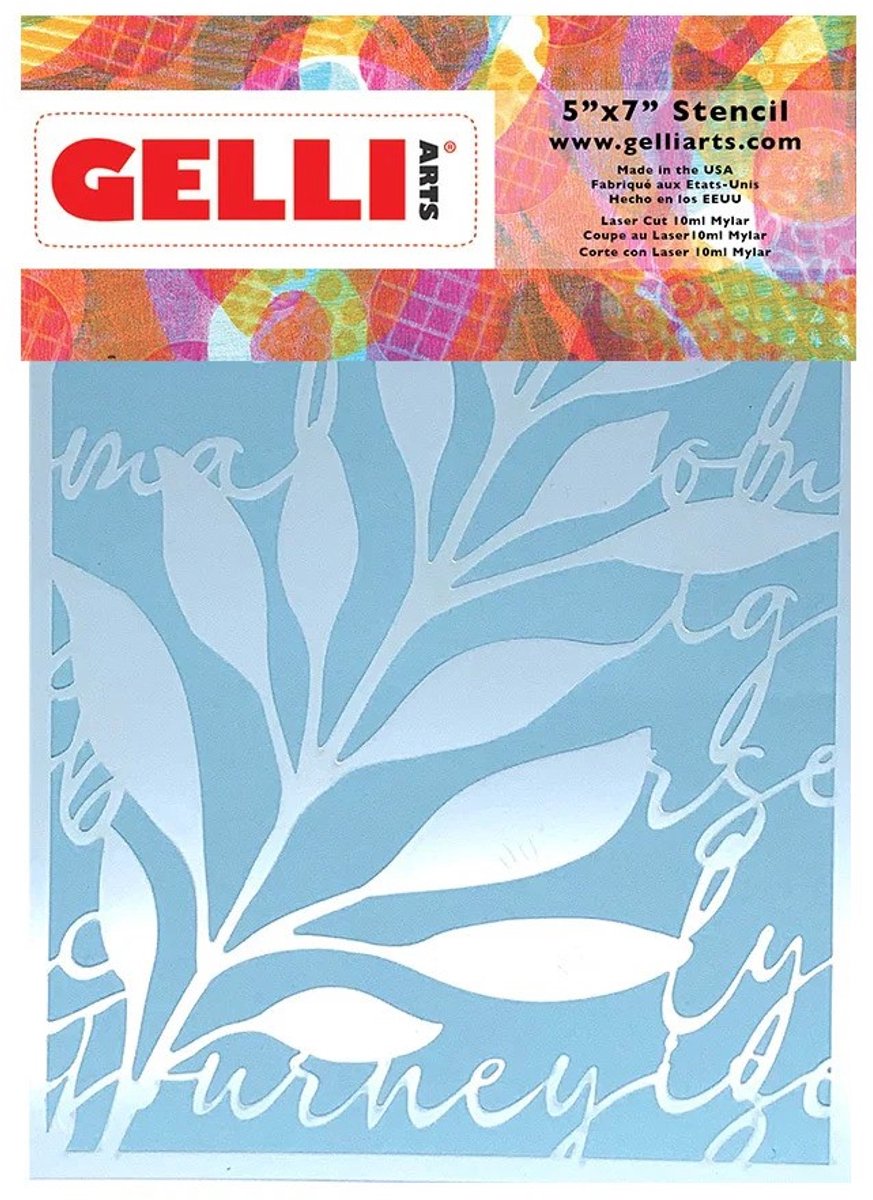 Gelli Arts creatieve stencil Leaves & Script 12,7x17,8cm voor knutselen.
