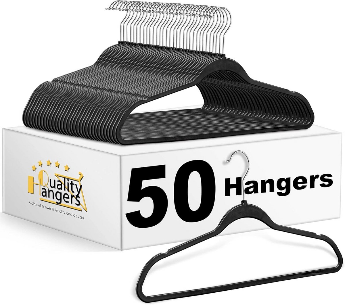 Stevige Zwarte Garderobehangers 50 Stuks - Dunne Ruimtebesparende Kledinghangers