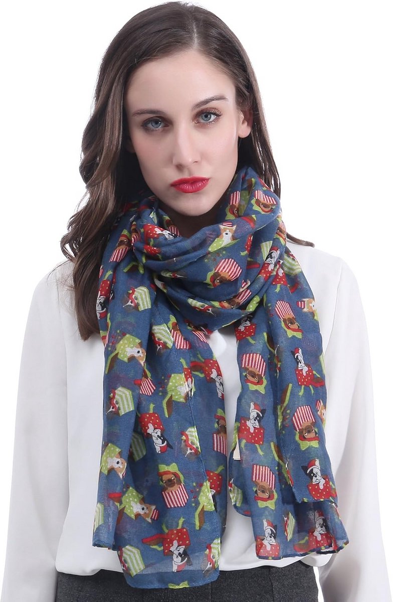 Grote dames sjaal lichtgewicht met hond print cadeauverpakking