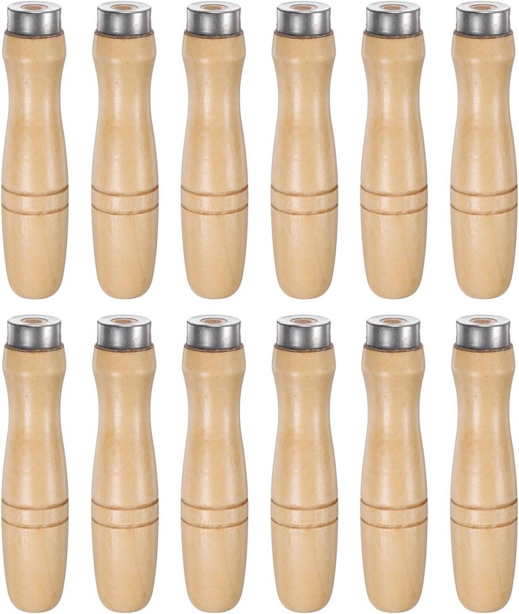 12 Stuks Ergonomische Handvatten voor Houten Vijlen met Metalen Kraag voor Vijlbewerking