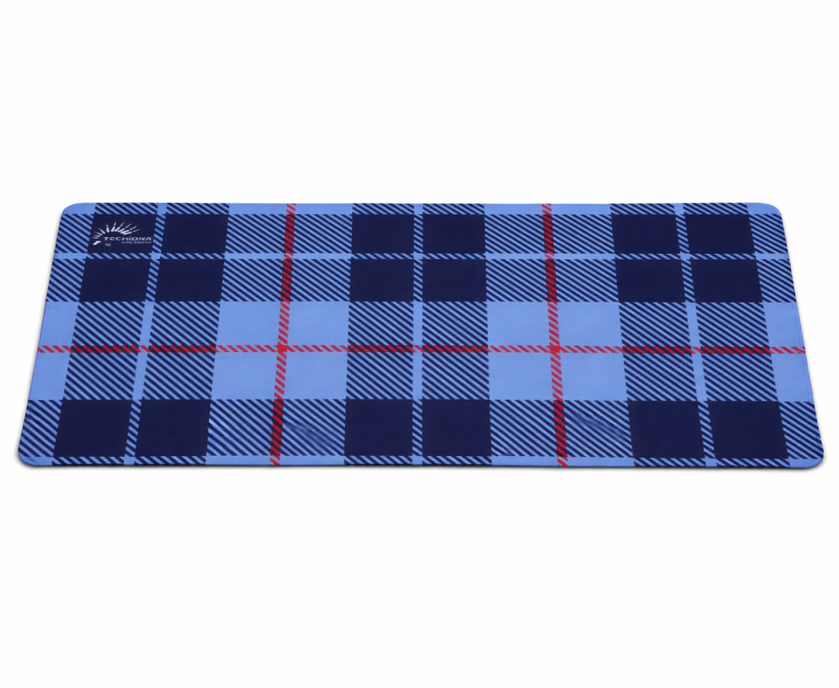 Techidna - Muismat XXL - Blauw geruit design - Harde textuur - 40 x 90 cm - Grote blauwe muismat