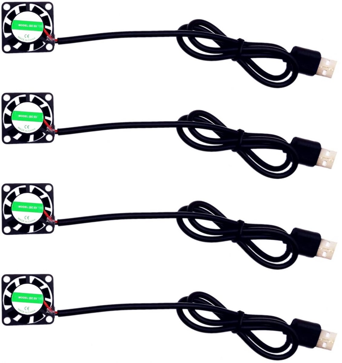 Set van 4 Stuks 25x25x7mm Mini USB Koelventilator 5V DC Hoge Snelheid voor Elektronica en 3D-printers