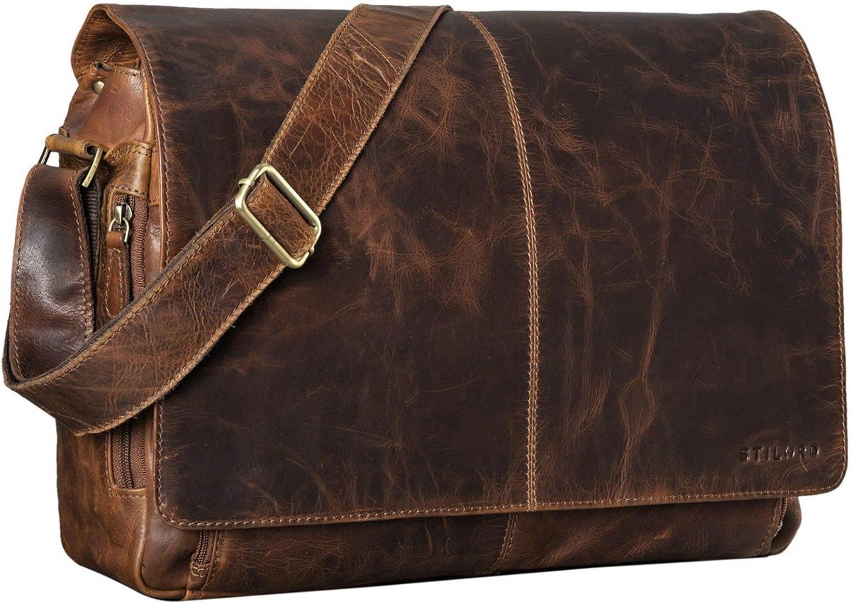 Grote Leren Schoudertas Voor Laptop 15.6 Inch Vintage Aktetas Unisex