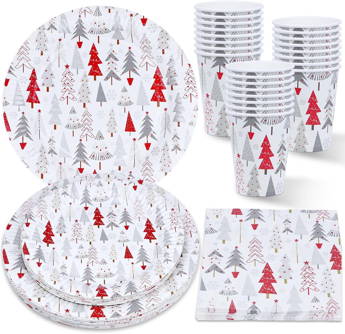 Feestservies Set Kerstboom Motief - Beter dan 96-Delig Borden, Servetten en Bekers