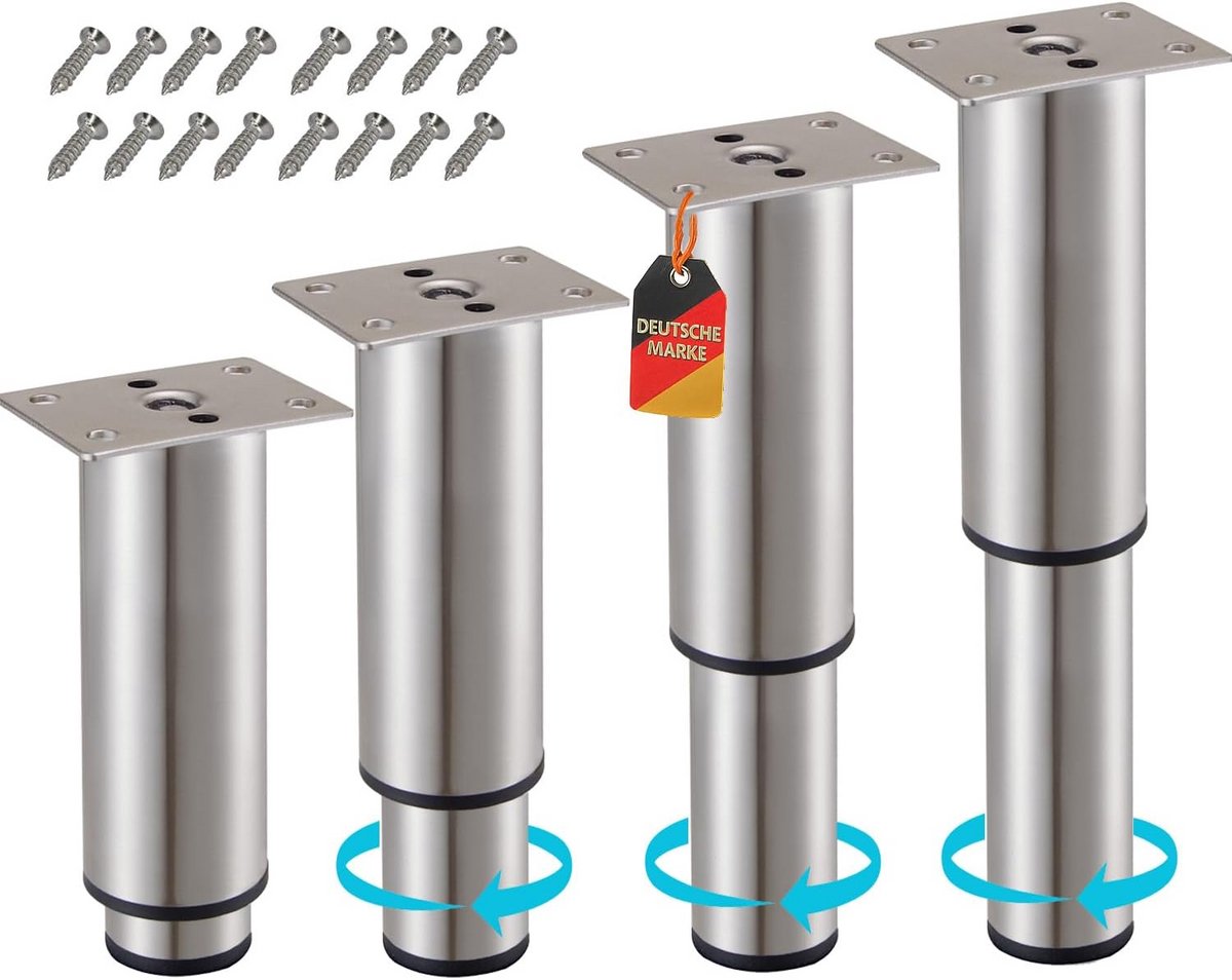 Verstelbare Metalen Meubelpoten RVS-look (Set van 4) - Hoogte 180-330 mm