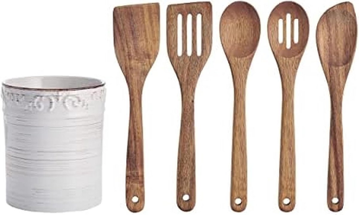 Steengoed Universele Pot Keukengerei met Houten Lepels Set