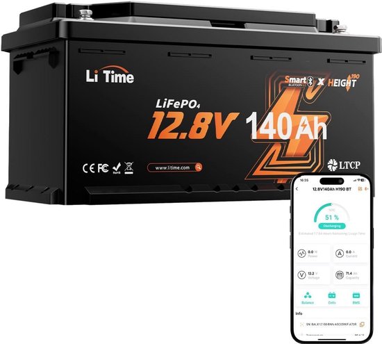 12V 140Ah LiFePO4 Accu met Bluetooth en PCM, Geschikt voor Camper en Caravan