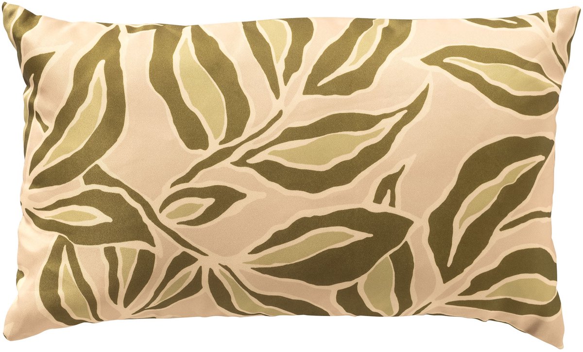 Textino - ELARA - buitenkussen 30x50 cm - bladmotief - Semolina - beige, groen