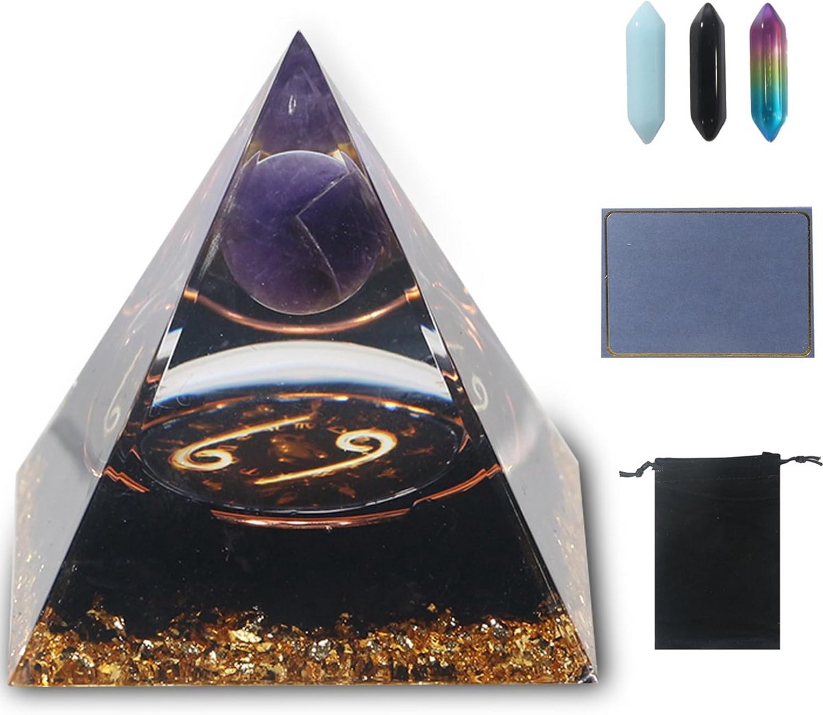 Orgoniet Kristallen Piramide met Sterrenbeeld Thema voor Chakra Healing en Meditatie