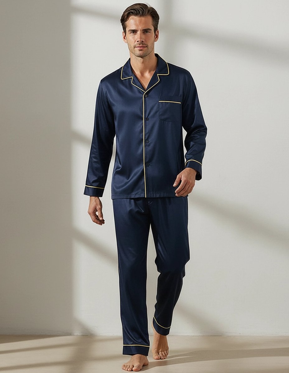 Zijden Heren Pyjama inSilk Cologne - Luxe 100% Moerbeizijde - Exclusief en Stijlvol in Puur Zijde - Indigo Blauw - Maat M