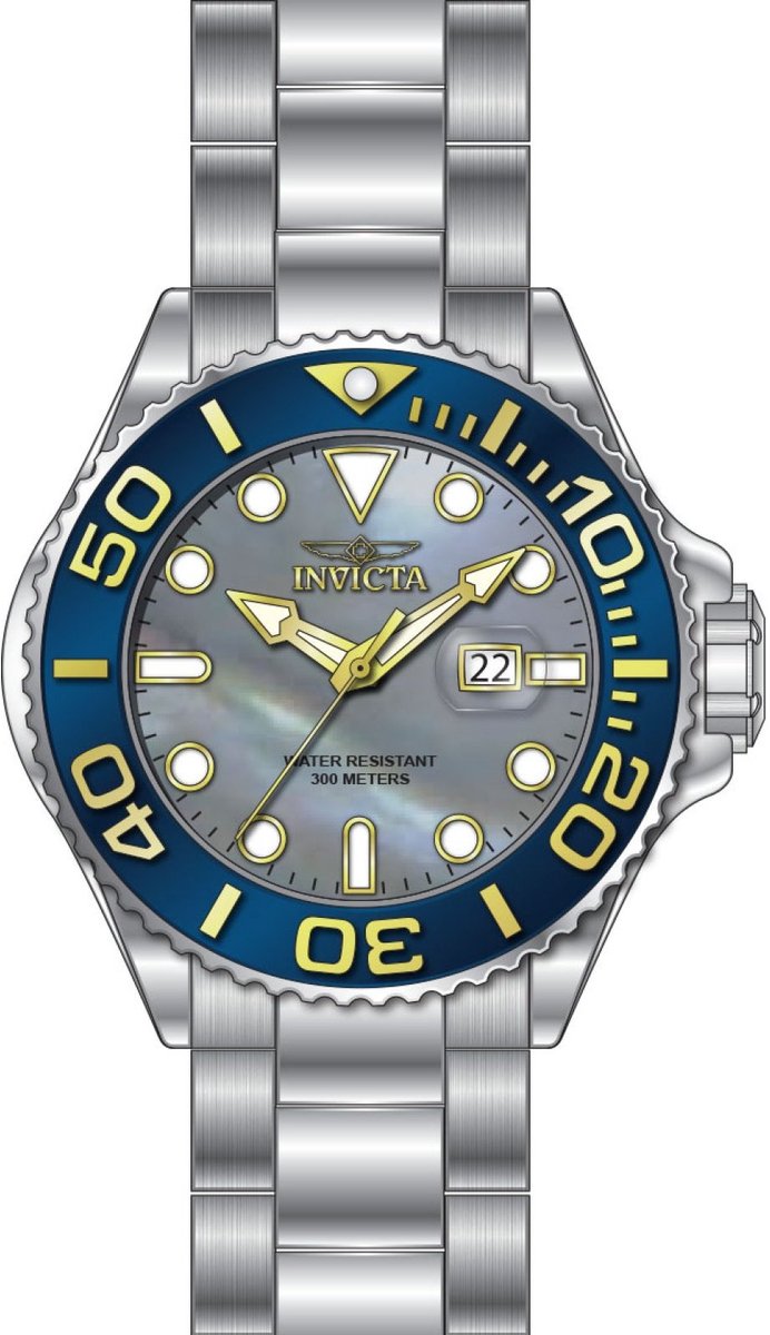 Invicta Grand Diver 49157 Heren Horloge - Waterdicht - Analoog - Quartz Uurwerk - Roestvrij Staal met parelmoeren Wijzerplaat - 52mm