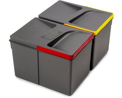 Emuca Recyclingcontainer voor keukenlade Recycle met geurdicht deksel, Hoogte 216mm, 2x12liter, 2x6liter, Plastic Antracietgrijs
