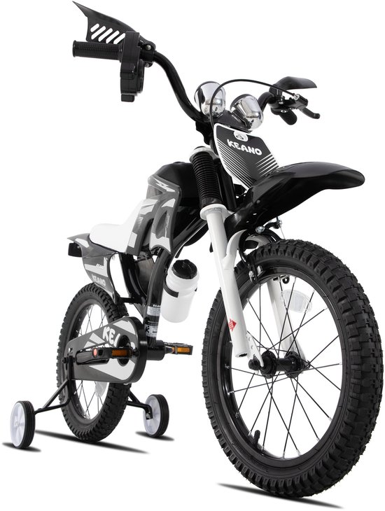 KEANO Motocross Stoere Kinderfiets - 16 Inch - Voor Jongens & Meisjes (4-7 jaar) - Met Zijwieltjes & Nummerbord - Zwart — afbeelding 2