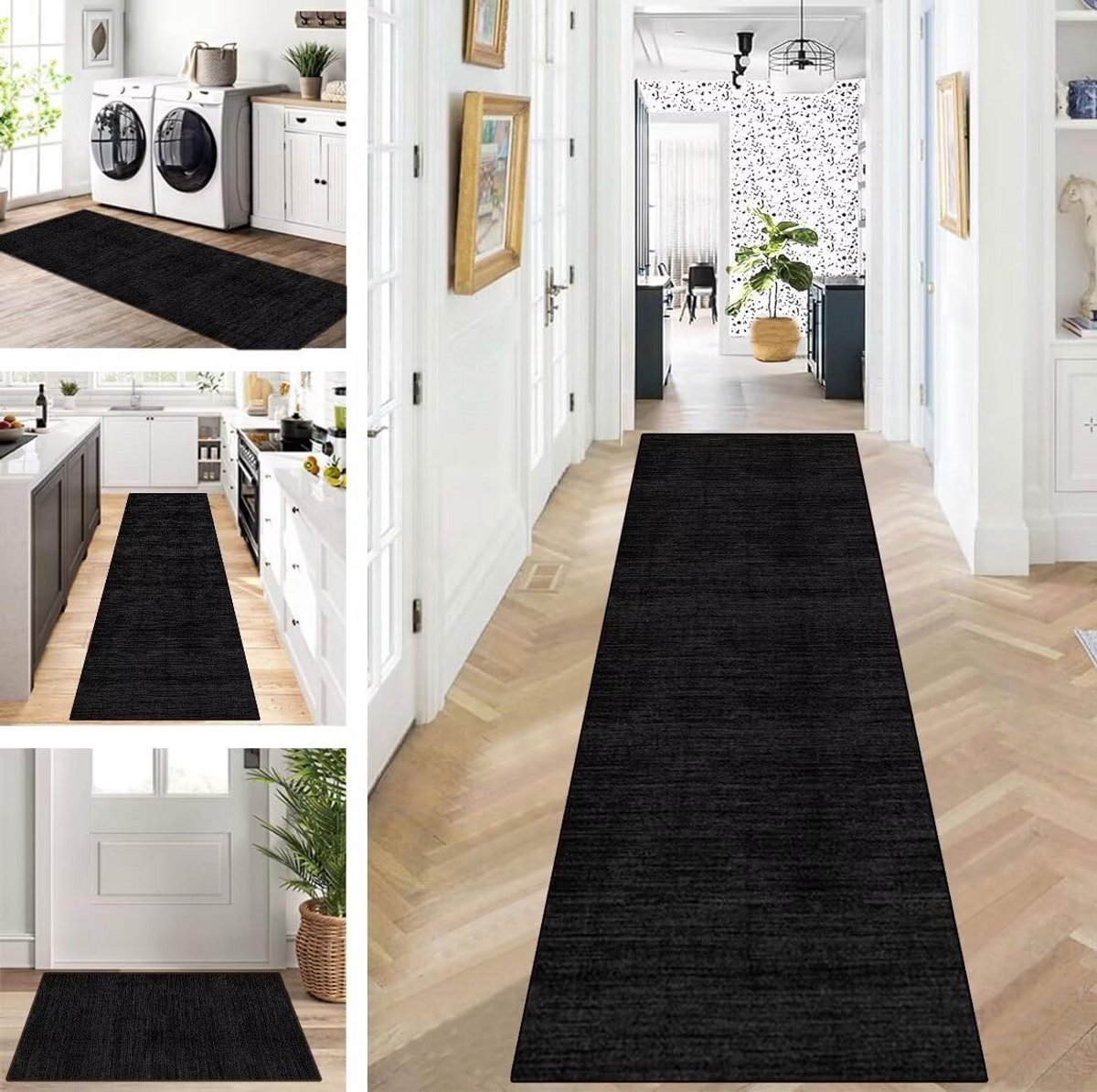 Lange Wastafelmat Antislip Vintage Zwart Grijs 70x300 cm Voor Hal Keuken en Woonkamer