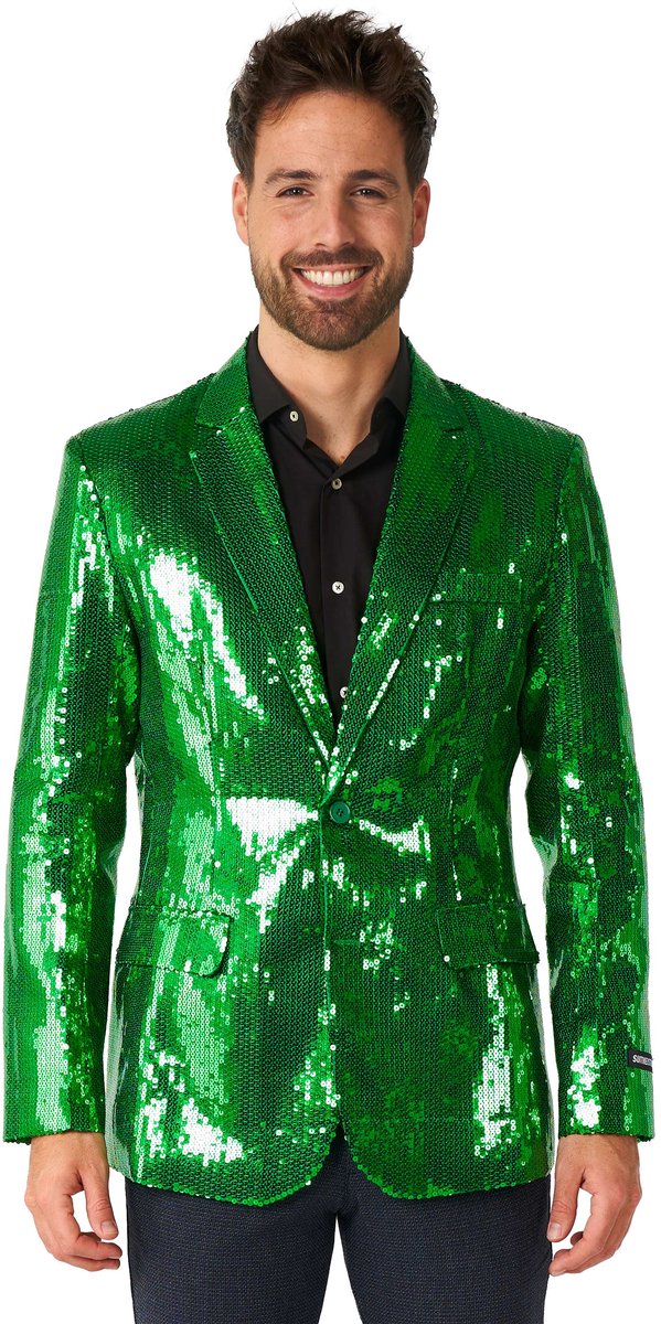 Suitmeister Sequins Groen - Heren Blazer - Kerst - Oud en Nieuw - Glimmende Pailletten - Groen Jasje - Maat L