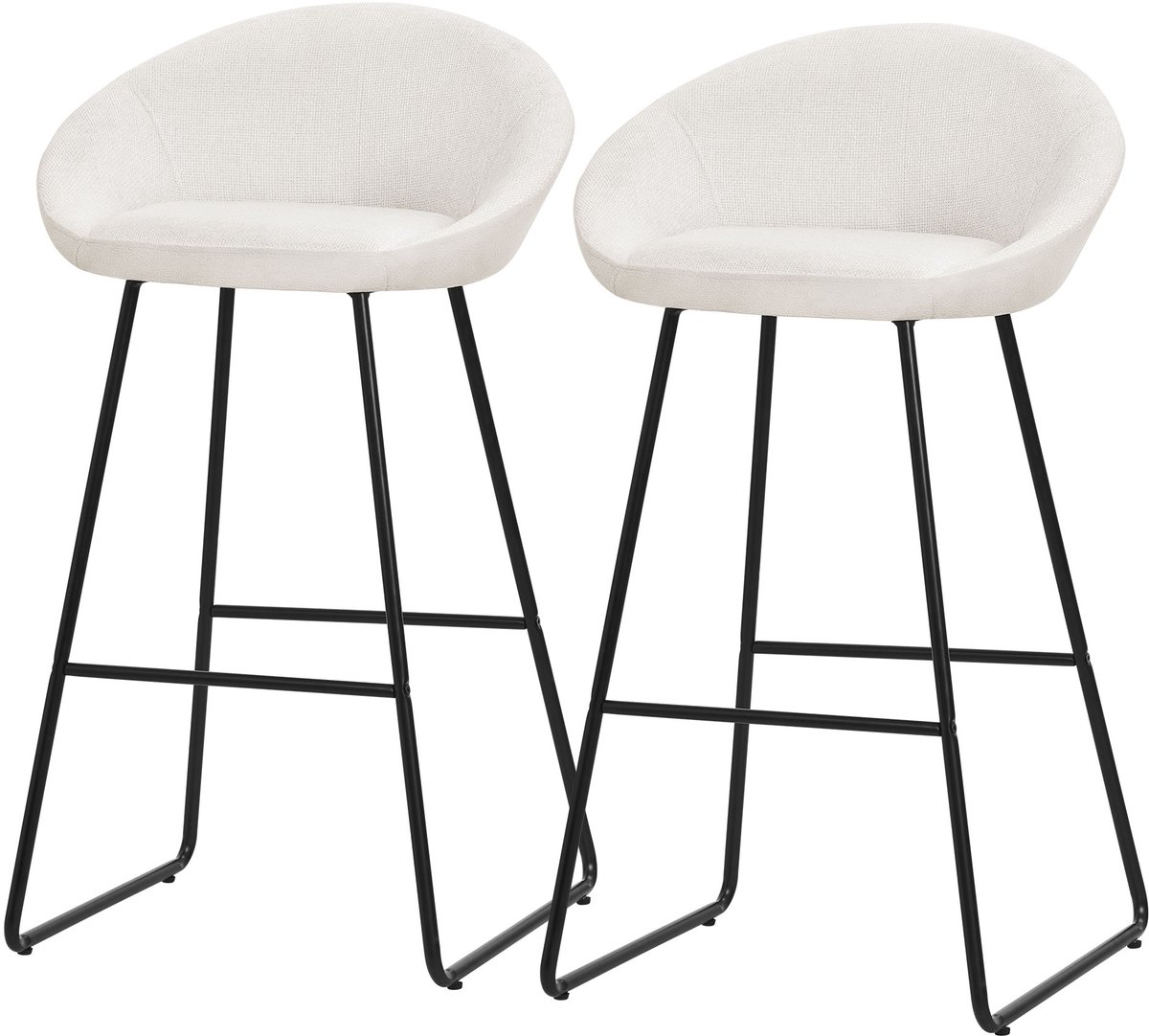 ml-design barkrukken set van 2 beige stoffen bekleding 75 cm comfortabele gestoffeerde barkrukken met metalen frame ergonomische keukenstoelen met rugleuning en voetsteun hoge bistrokrukken stabiele scandinavische hoge stoelen voor keuken en bar