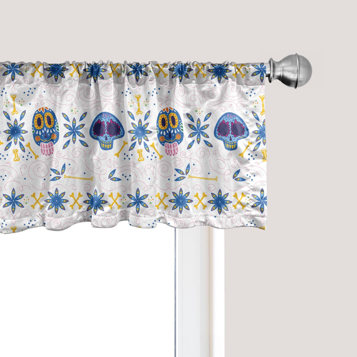 ABAKUHAUS Cinco de Mayo raamvalletje, gordijnvalletje voor keuken- en slaapkamerdecoratie met tunnelzoom, 137 cm x 45 cm, azuurblauw meerkleurig