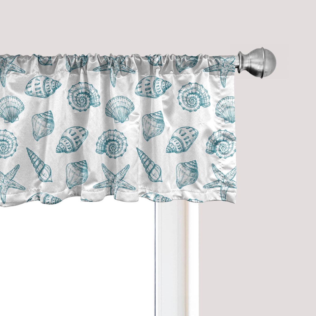 ABAKUHAUS Ocean Raamvalletje, Gordijnvalletje voor Keuken en Slaapkamer met Tunnelzoom, 137 cm x 45 cm, Petrolblauw Wit