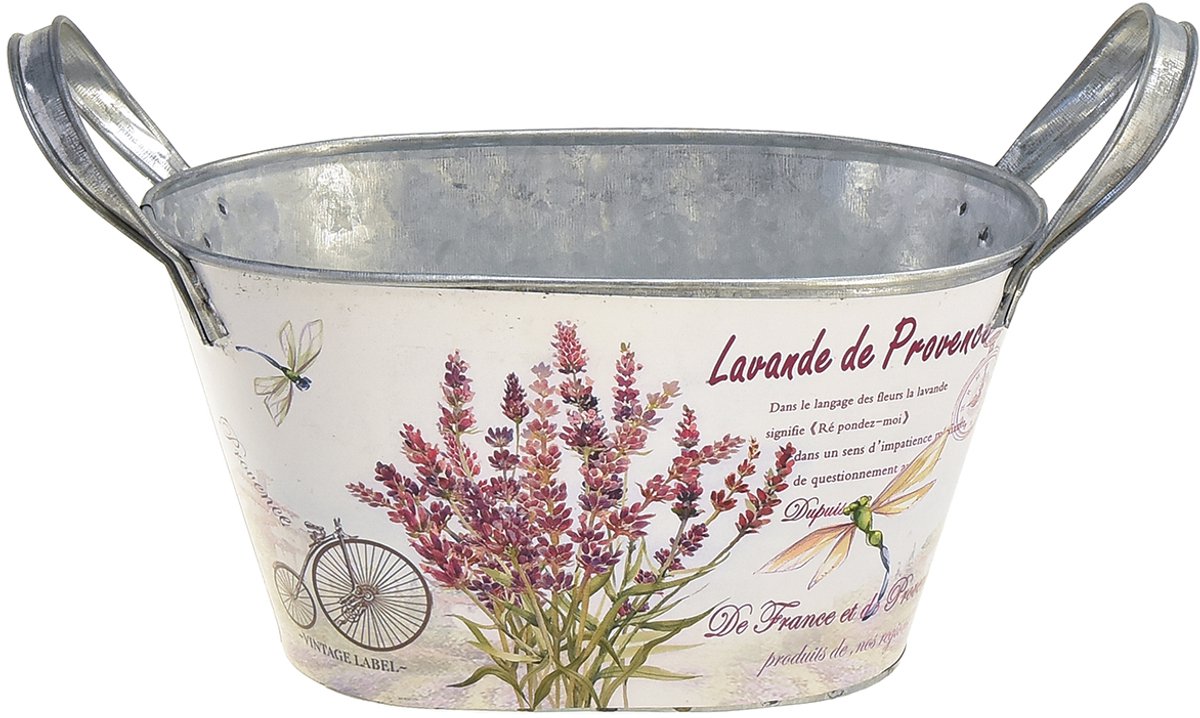 Ovale metalen bloemenvaas met handvatten, lavendel, 26×13×14,5 cm