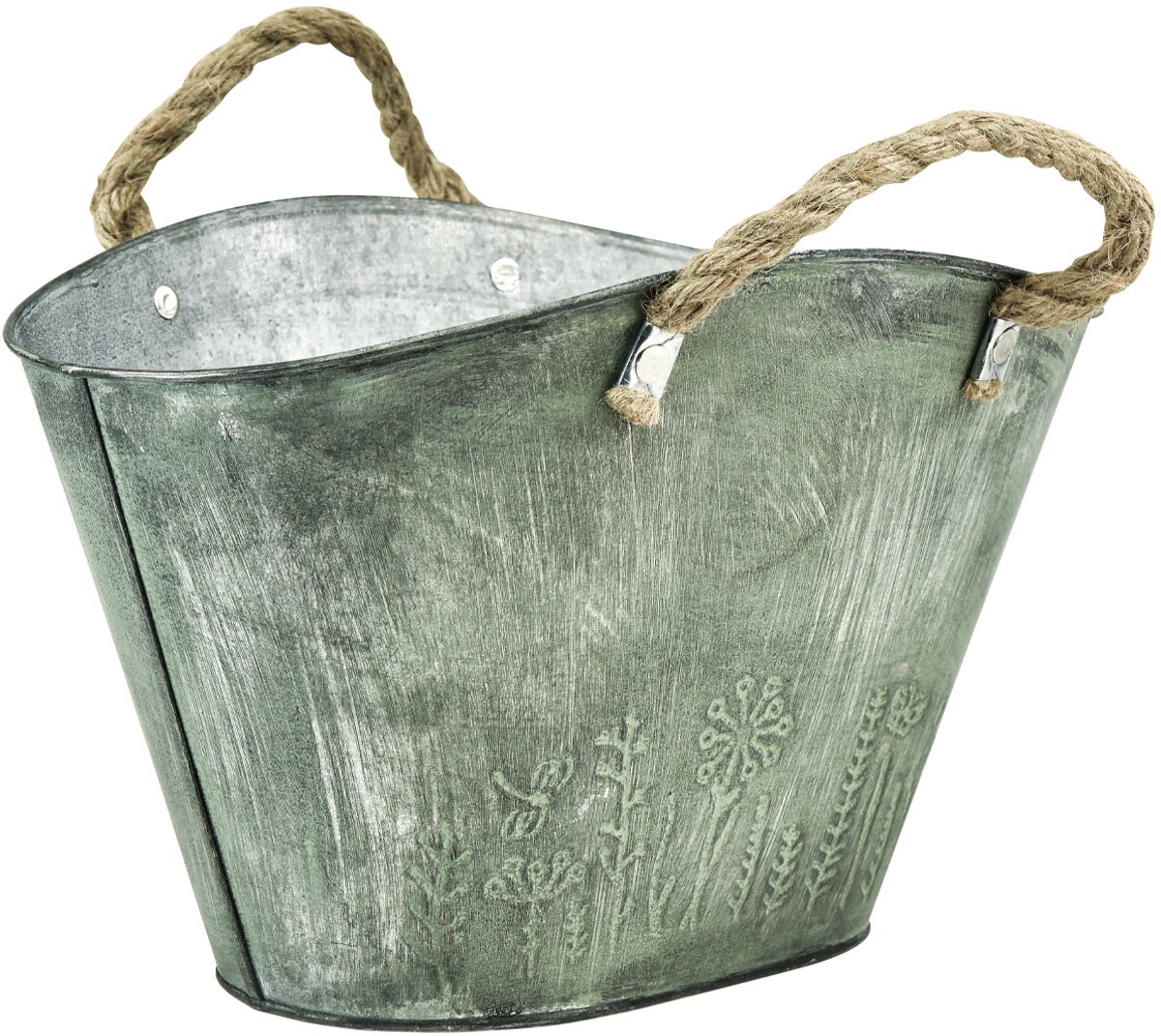 Bloempot met jute handvatten, metalen draagtas, 31×20×17 cm
