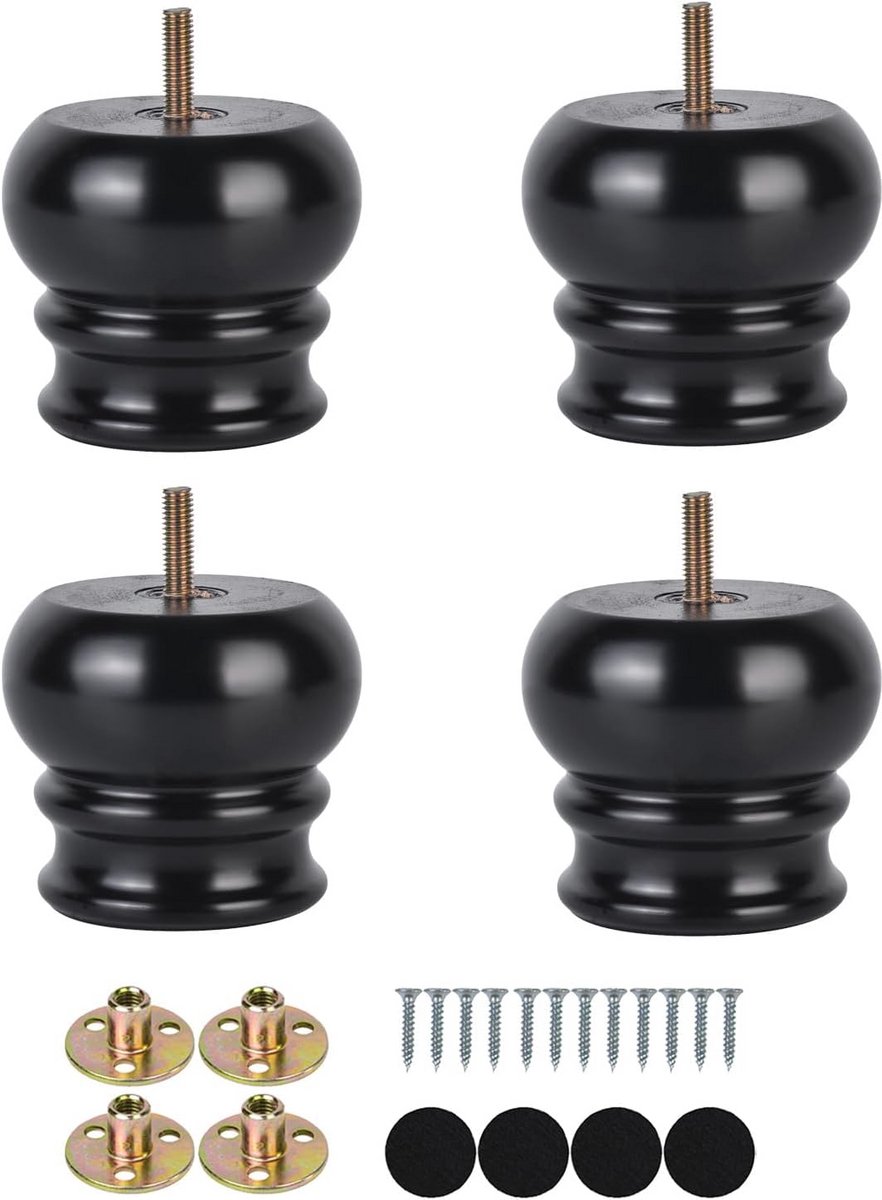 Set van 4 Zwarte Houten Meubelpoten 7,5 cm voor Bank en Fauteuil