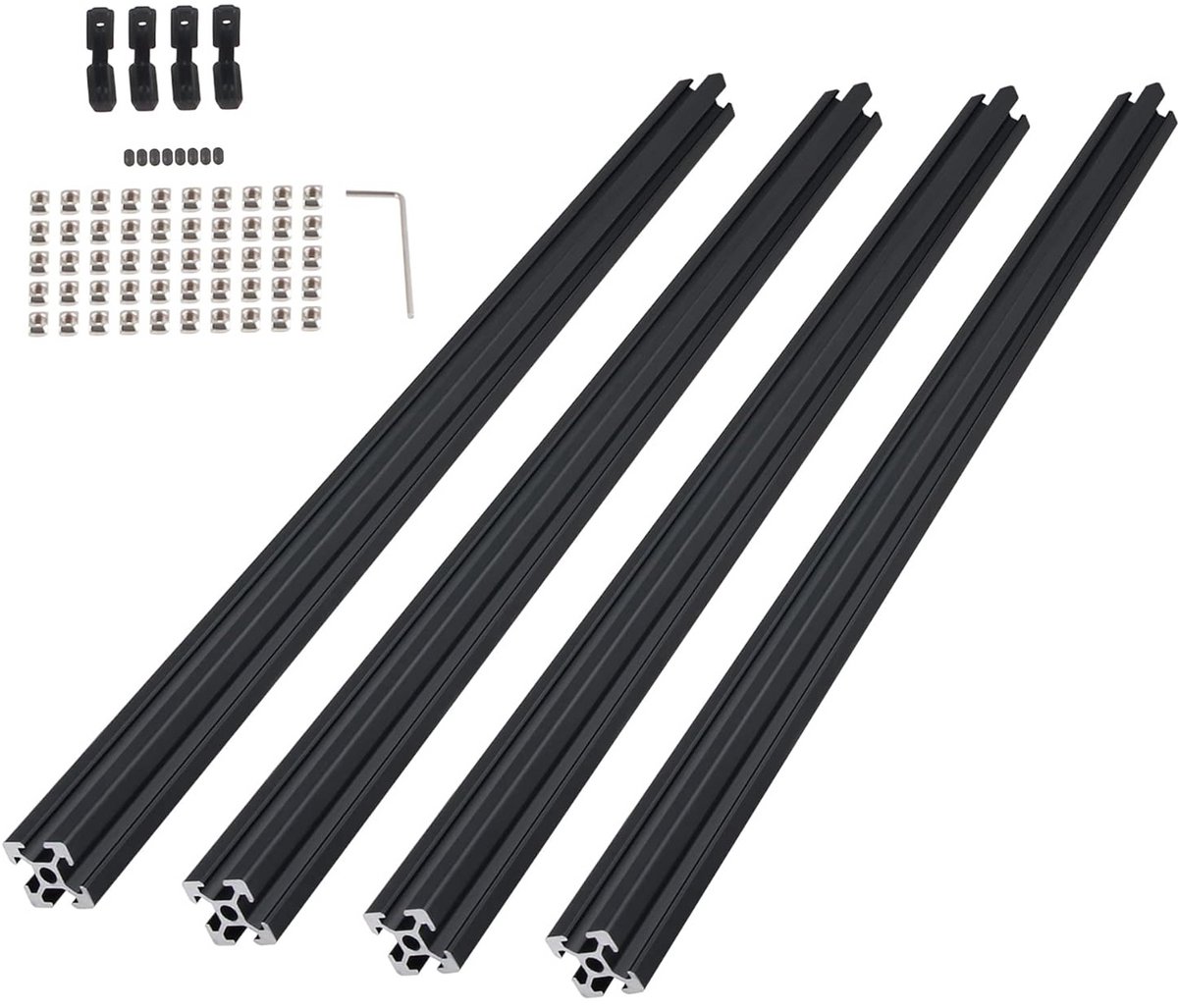 Set van 4 Aluminium Profielen 20x20 T-Slot 300mm met Bevestigingsmateriaal voor 3D-Printers en Bouwframes