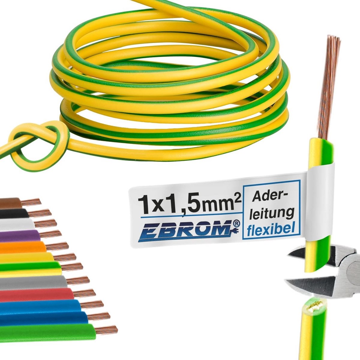 Aderkabel - Enkele ader kabel - Interne bedrading - Flexibel meerdradig - 10 meter - Groen geel