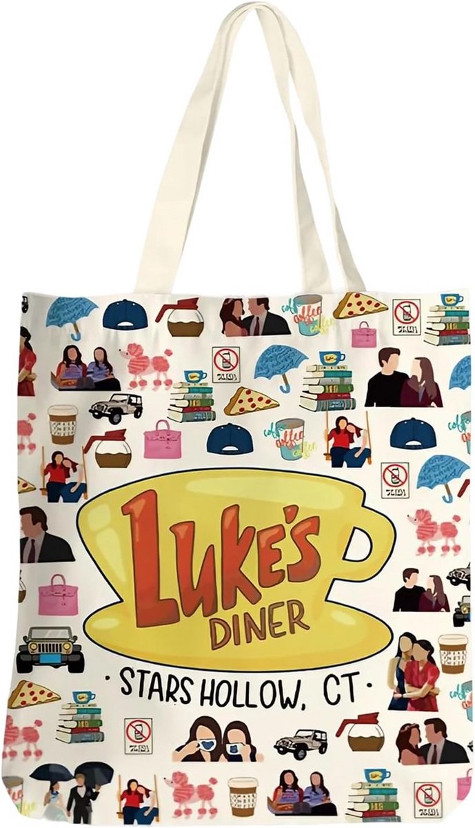 Canvas Shopper Tas met Koffieprint en Diner Thema
