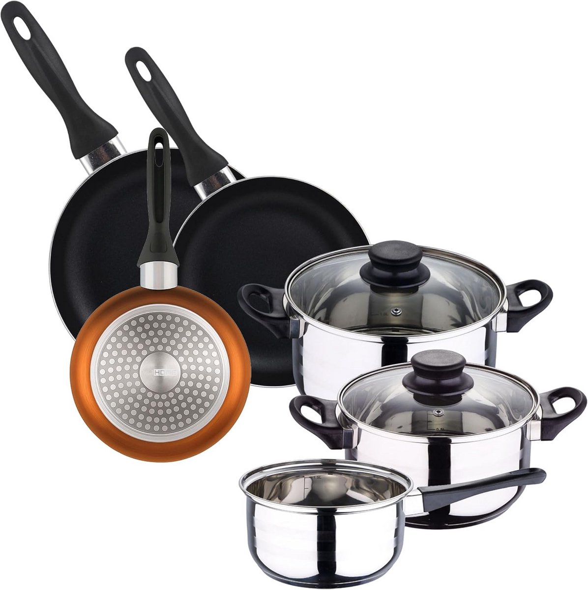 Pannenset 5-delig RVS en Aluminium met Antiaanbaklaag