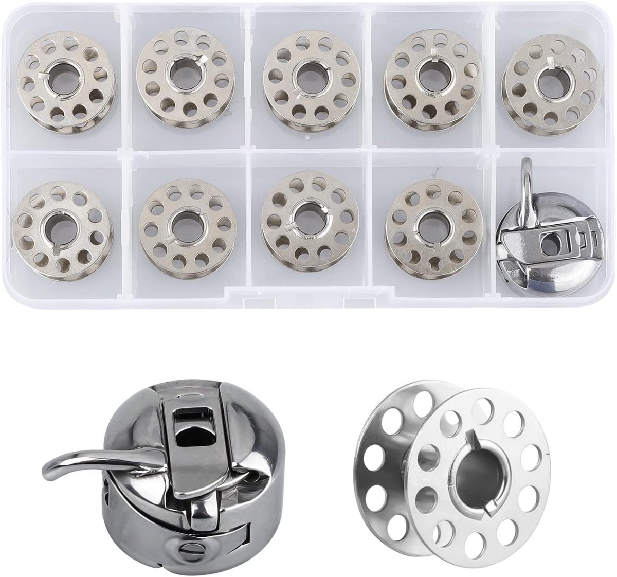 Spoelhouders voor Naaimachine met 9 Metalen Spoelen - Universele Set