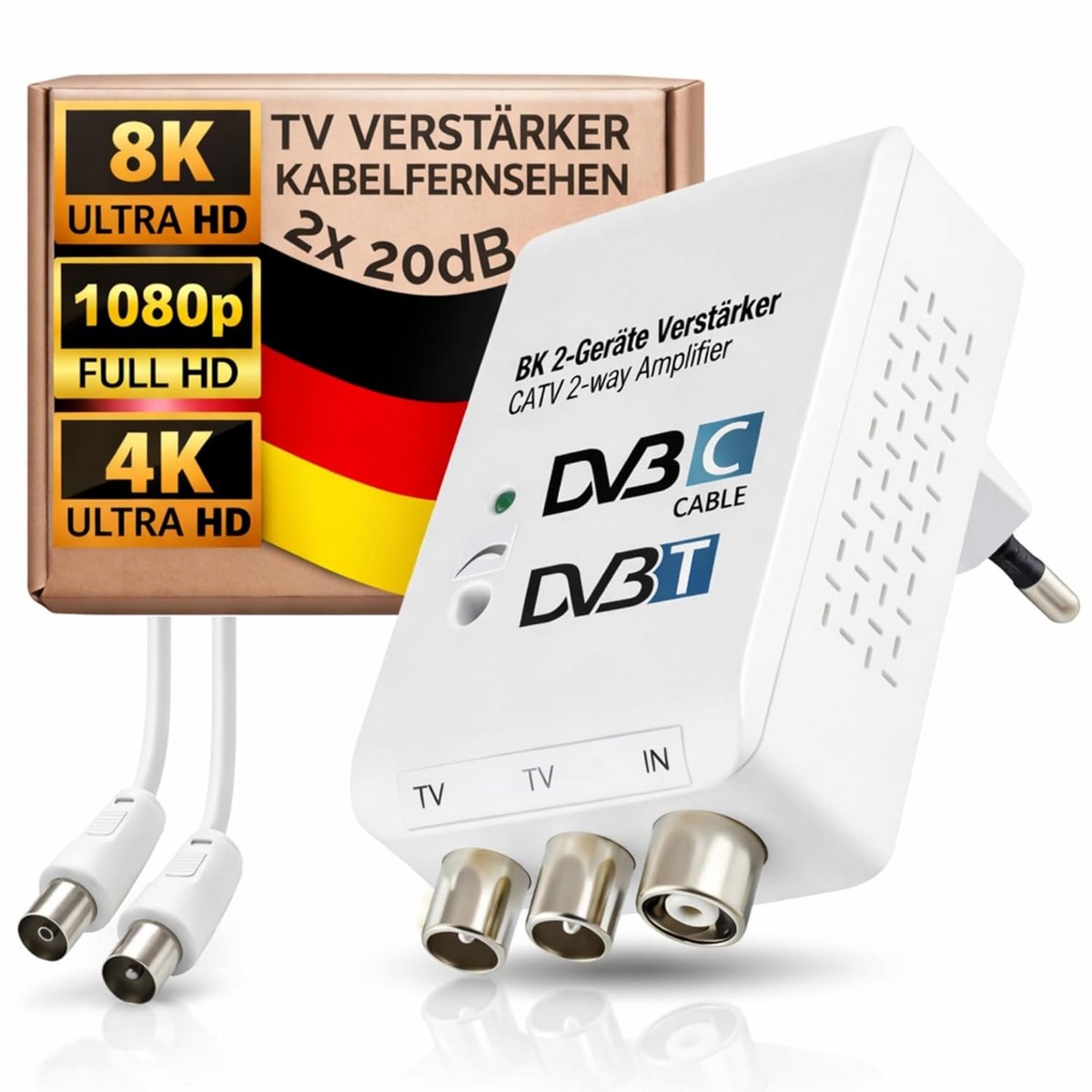 Kabel TV Signaalversterker voor Meerdere Apparaten, 2x 20 dB Versterking