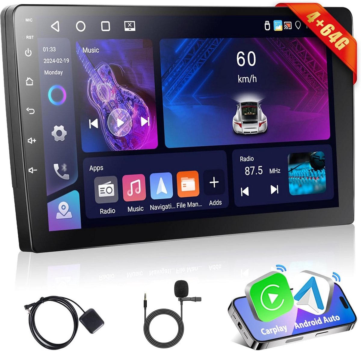 Android Autoradio 2 DIN met 4+64GB, GPS Navigatie, Bluetooth en Touchscreen