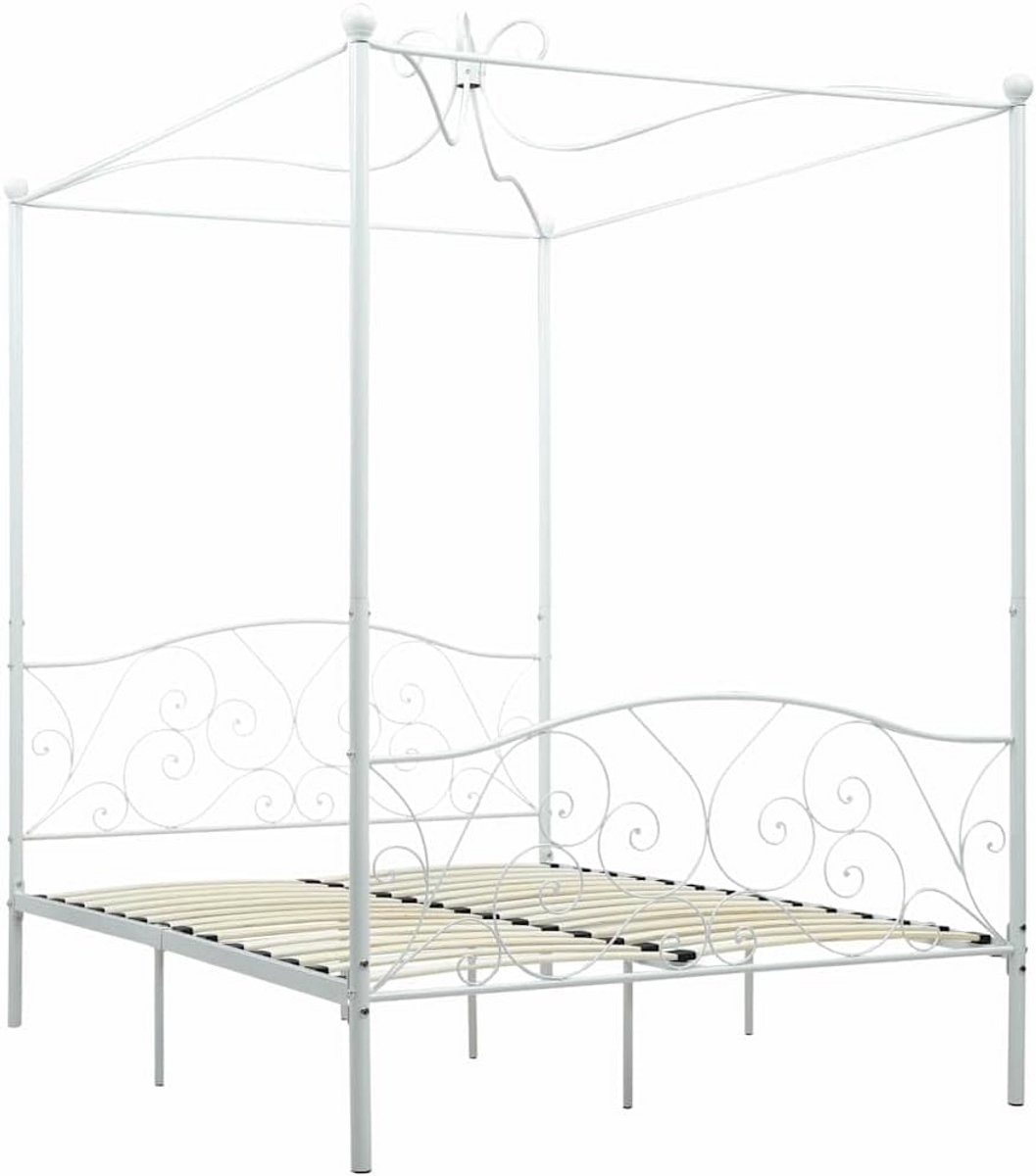 Hemelbedframe Metaal Wit 140x200 cm met Lattenbodem voor Slaapkamer