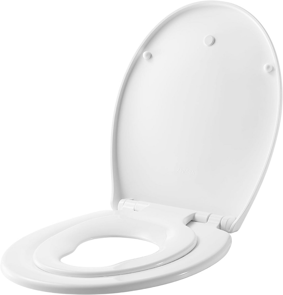 Witte O-vormige toiletbril met verstelbare scharnieren