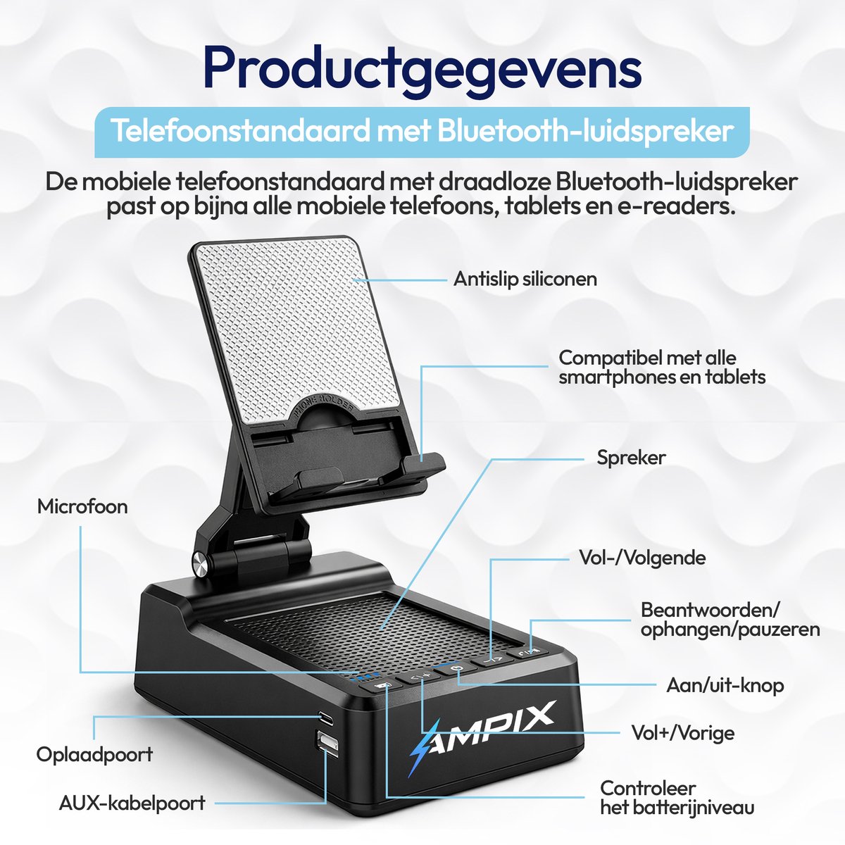 Powerbank - 5000mAh - USB-C en USB-A - Met Speaker en Standaard