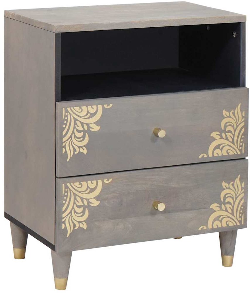 vidaXL Nachtkastje - met - lade - Grijs - 50 - x - 33 - x - 62 - cm - Massief - Mango - Hout