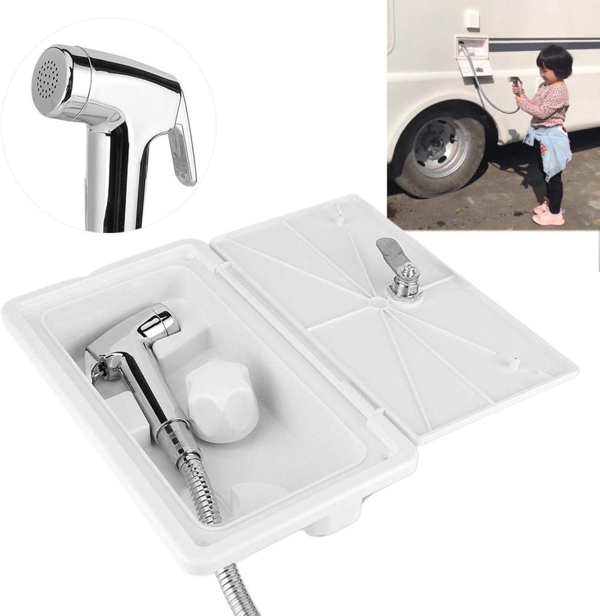 Buitendouche Camper - Douchebak Camper - Reizen Comfortabel Maken - Warm-Koudschakelaar - 267 x 157 mm - Zwart thumbnail 5
