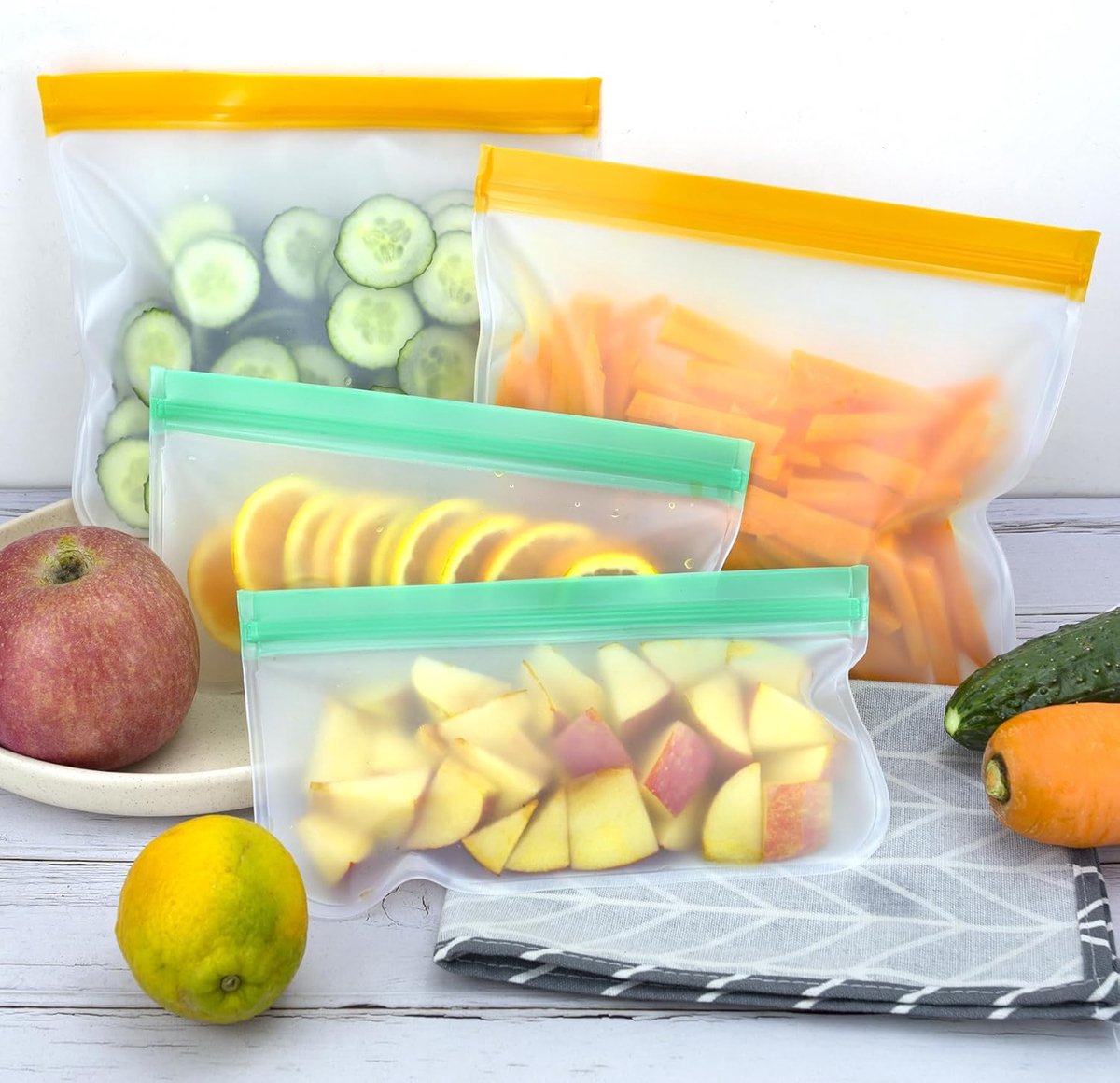 8 Herbruikbare Siliconen Diepvrieszakken - 4 Stuks 26×20 Cm + 4 Stuks 21,5×12 Cm - Lekvrij en Luchtverdicht voor Diepvries, Koelkast of Picknick - Geschikt voor Voedselopslag Thuis, op Werk of Onderweg - Mat en Semi-transparant — cadeau in Cadeau-ideeën - foto 5