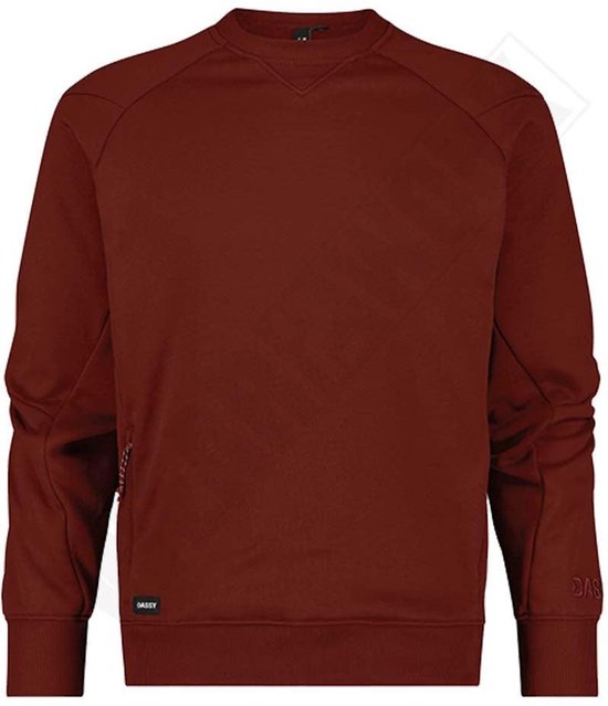 Rode DASSY sweater met ritsdetail op de zijkant en geborduurd logo op de mouw.