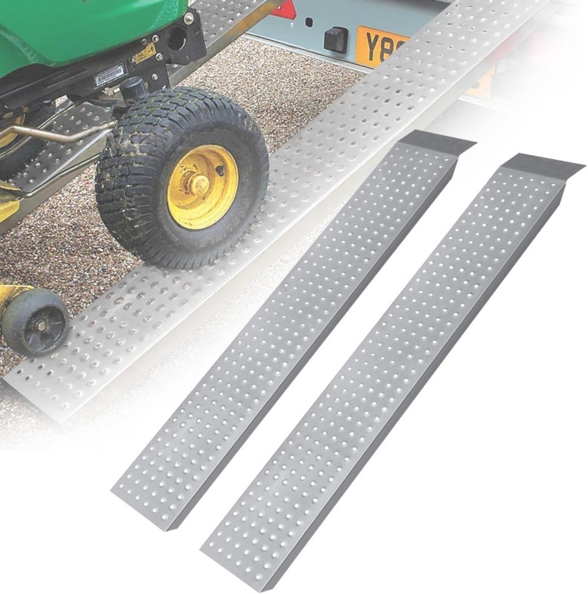 Oprijplaten Set - Laadrails Hellingen - Voertuigen Laden - Antislip Gatenstructuur - 160 cm Lengte - Zilver