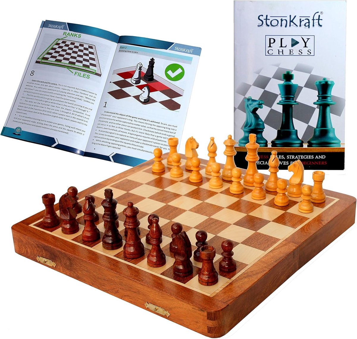Houten Schaakspel Met Magnetische Stukken Inclusief Opbergdoos 25x25 cm