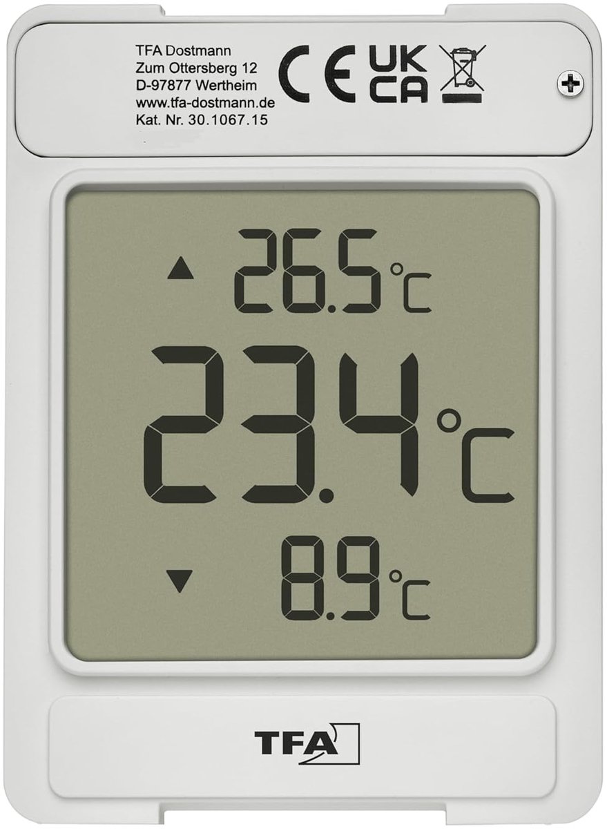 Digitale Raamthermometer - Buitentemperatuur Meter - Weer Aflezen - Max Min Waarden - 90 x 66 mm - Grijs Wit