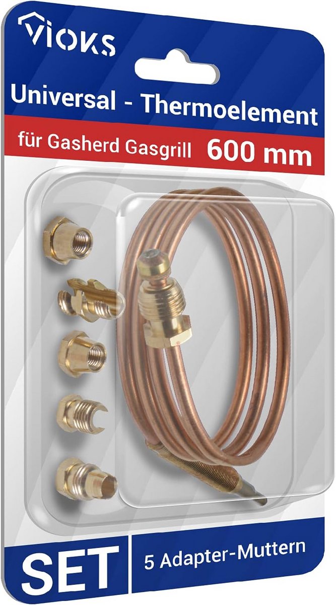 Universeel Gas Thermokoppel 600mm voor Gasfornuis, Oven en Kachel - Inclusief 5 Adapters