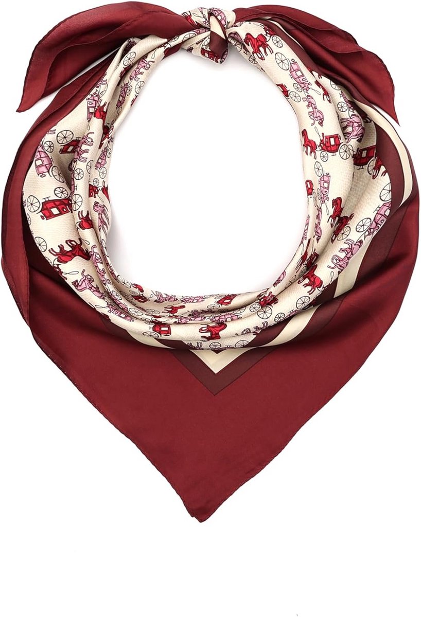 Zijden Vierkante Sjaal - Dames Foulard - Stijlvolle Accessoire - Iconisch Motief - 90x90 cm - Multicolor