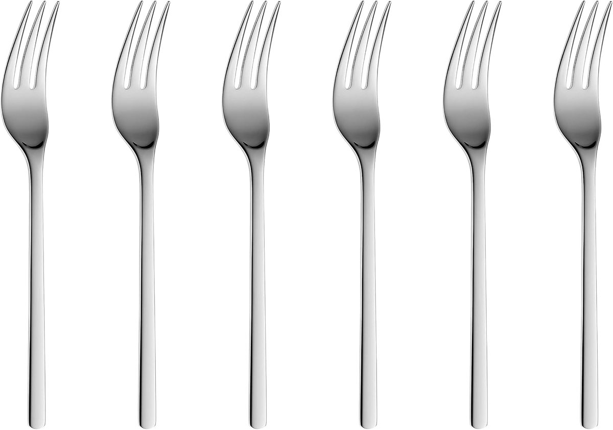 Set van 6 Cakevorkjes Glanzend Modern, Roestvrij Staal