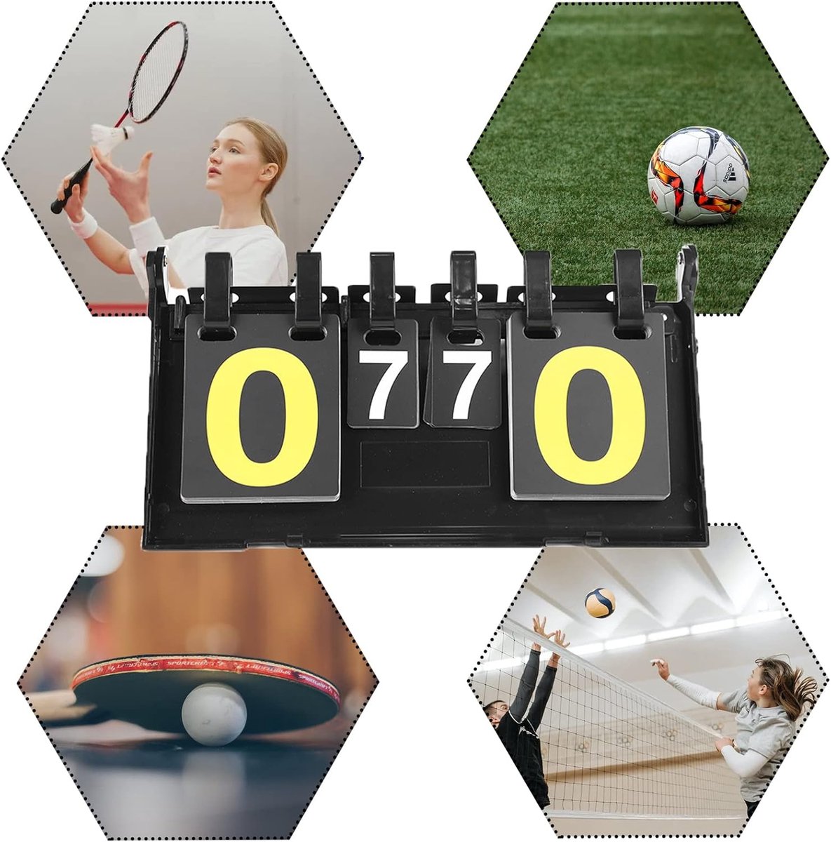 QTTVBTNA - Draagbare Flip Scorebord - scorebord tafeltennis - grote cijfers - 21 x 38 x 20 cm - telbord - zwart